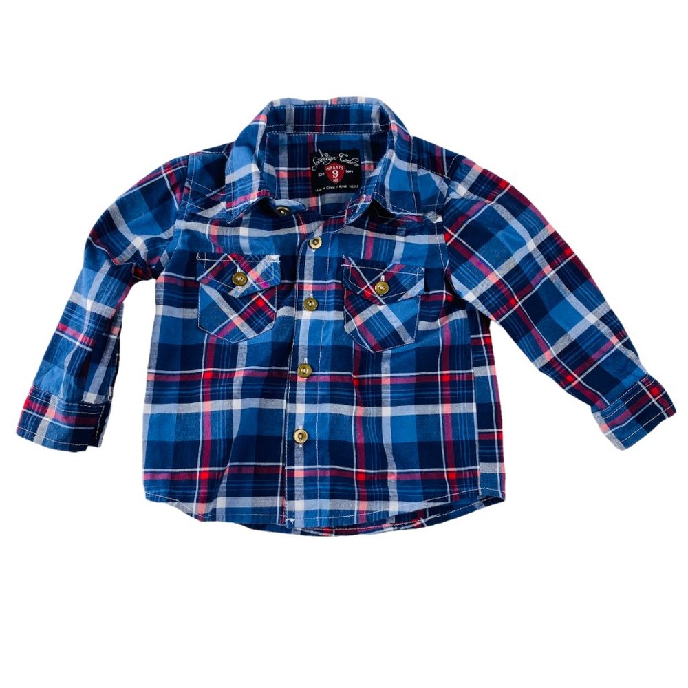 Kids Sovereign Code Long Sleeve Blue and Red Flannel Shirt Size 9mon